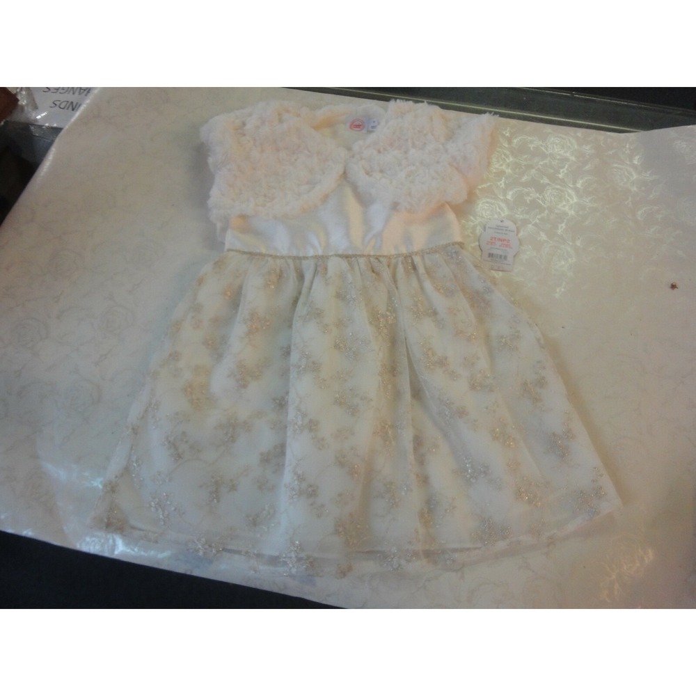 Wonder Nation 2T dress and fuzzy shaw special occaison cream gold‎ Beautiful NEW